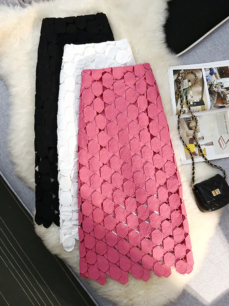 Женская ажурная длинная юбка однотонная Повседневная трапециевидная с