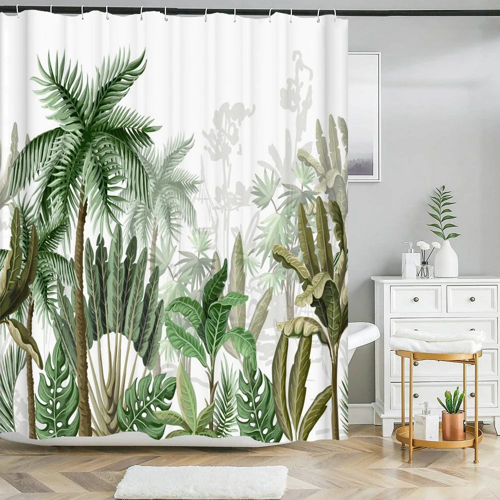 

Tropical Plants leaves Palm Trees Shower Curtains Bathroom Curtain Frabic Waterproof Polyester Bathroom Curtain with Hooks