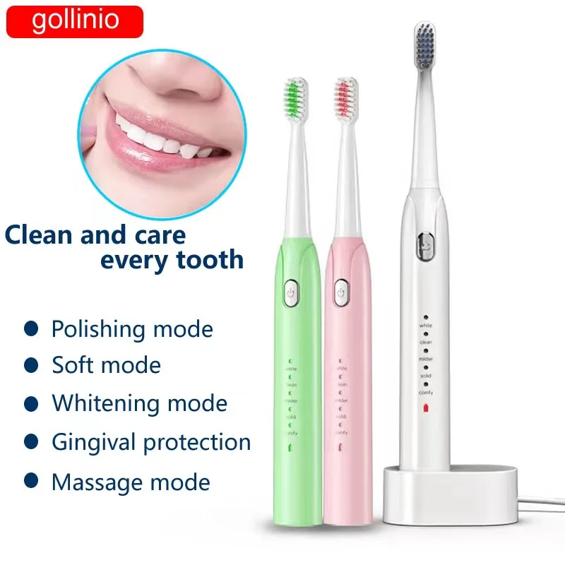 

Electric Toothbrush Usb Fast Charging Adult Teeth brush Waterproof xp7 Rechargeable Brush Replacement Head Gollinio GL69A2