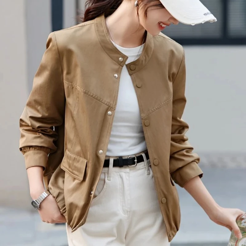 Бейсбольное пальто-авиатор женская свободная винтажная однотонная