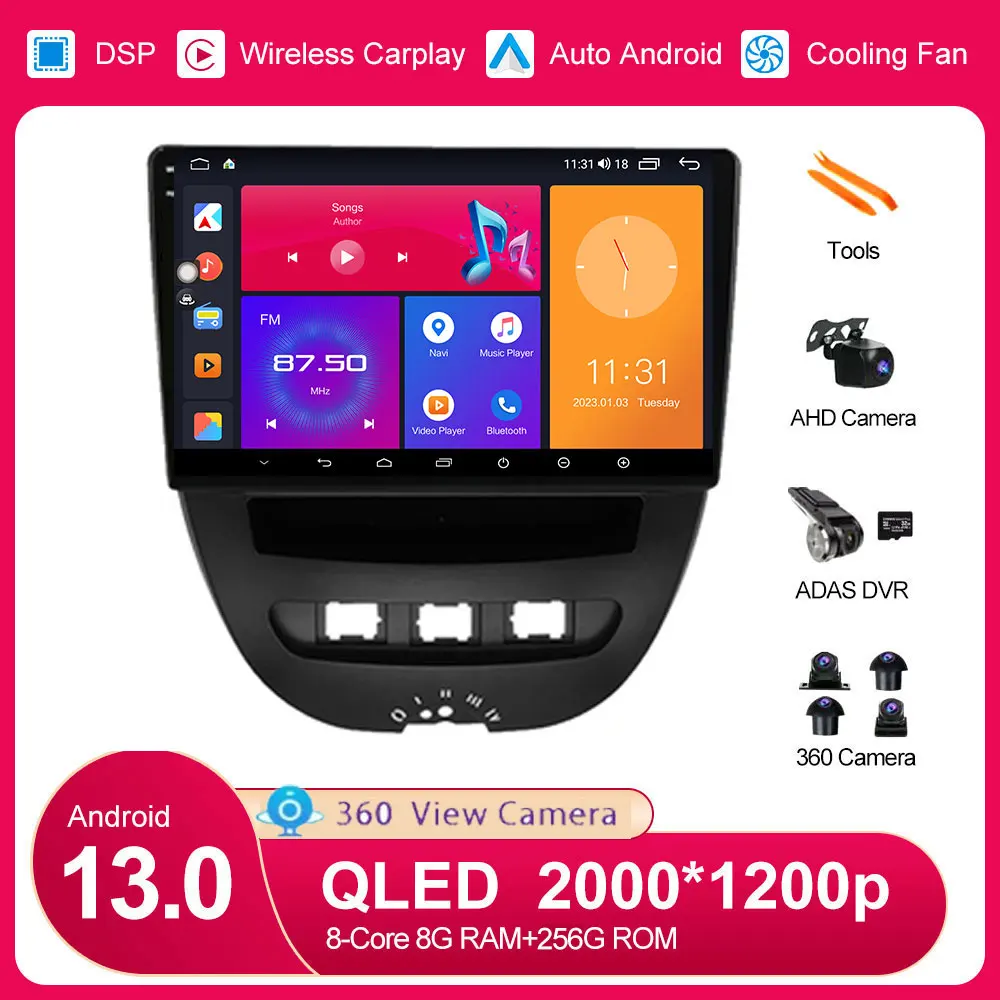 

Android 13 For Peugeot 107 Toyota Aygo Citroen C1 2005- 2014 Car With 360 Camera Navigation Player Auto Stereo Head Unit