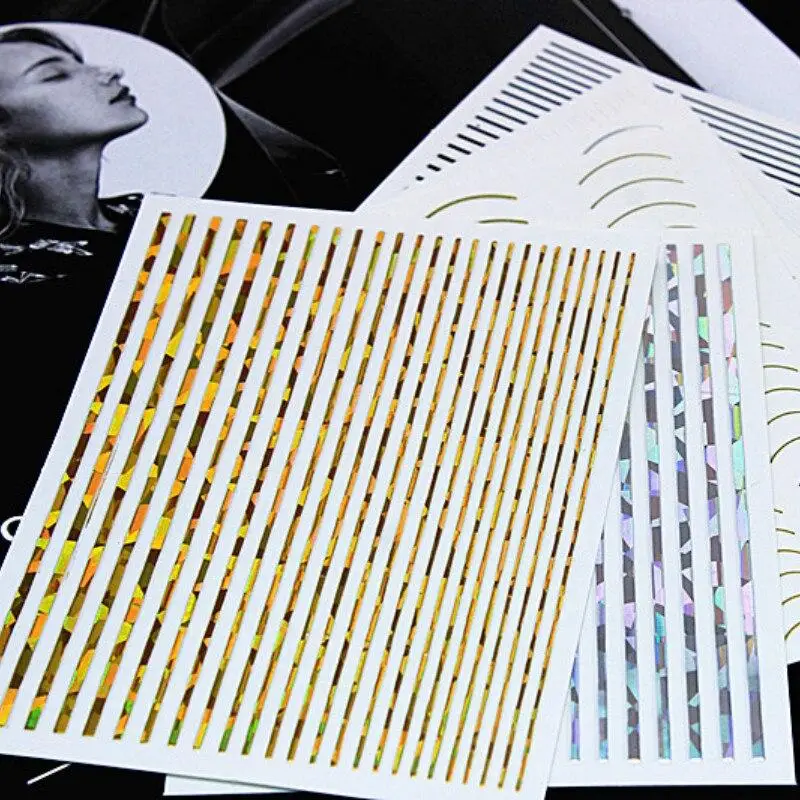 

3D наклейки для дизайна ногтей, золотые и серебряные металлические наклейки для дизайна ногтей, геометрические наклейки для гель-лака, украш...