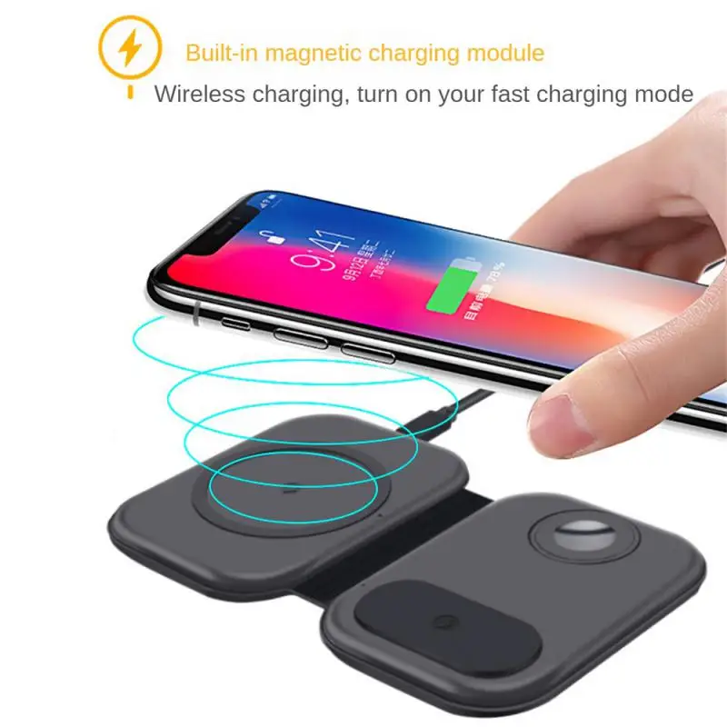 Charger Portable Charger 15w Black Foldable Magnetic Charger Portable Three-in-one Three-in-one Wireless Charging Qi Simplicity
