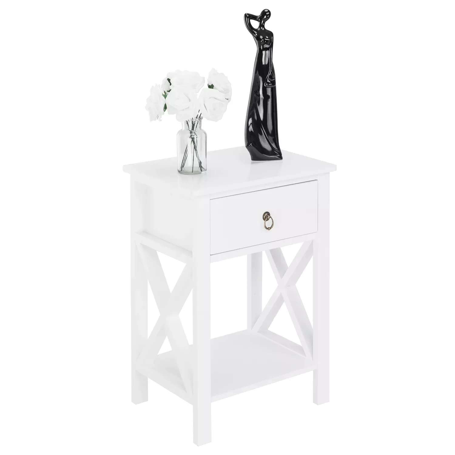 

2023 Three Colors Side Intersection Style Nightstand Bedside Coffee Table 2-Layer with 1 Drawer Storage Shelf 40x30x55CM[US-W]