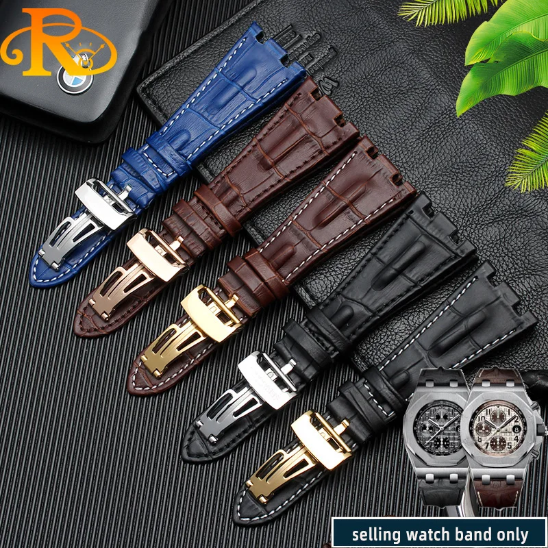 

Genuine Leather Watchband For Audemars and Piguet Royal Oak Offshore AP15710 15703 Strap 28mm AP folding buckle notch bracelet