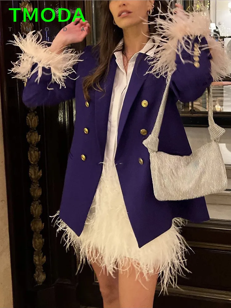 Женский двубортный Блейзер T MODA элегантный офисный фиолетового цвета с длинным