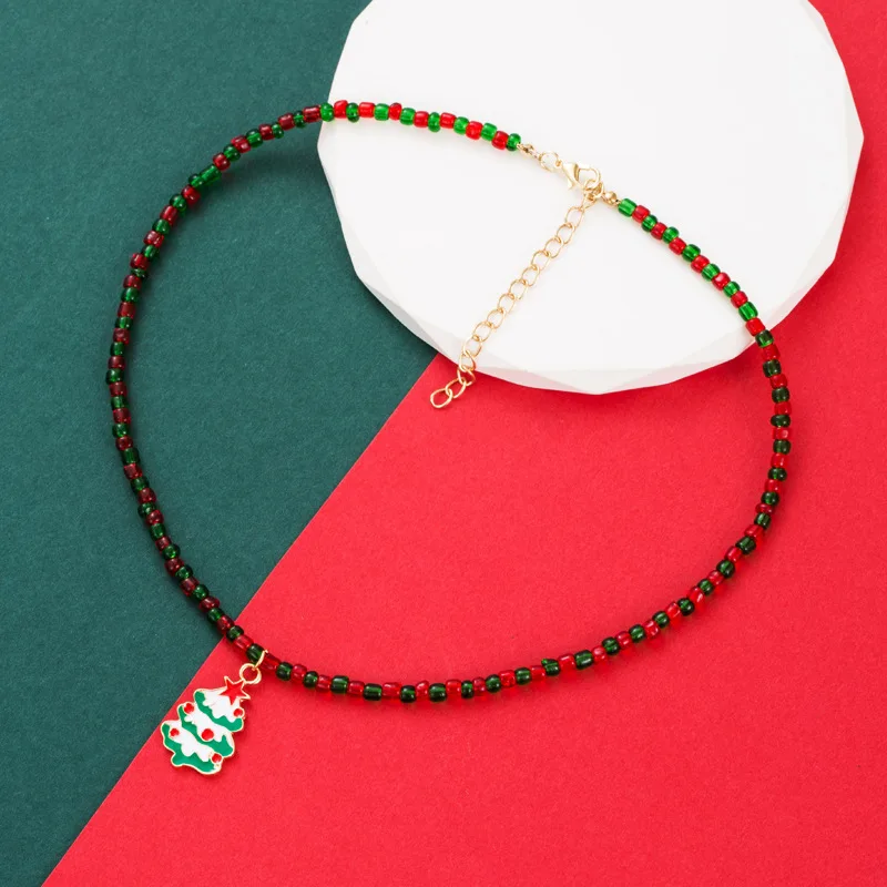 

Colorful Cute Christmas Tree Shape Pendant Bead Necklace for Children Women Beaded Necklace Jewelry