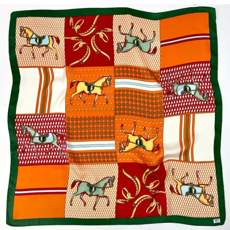 Модные шарфы для женщин шаль Шелковый Атласный хиджаб с принтом лошадей женский