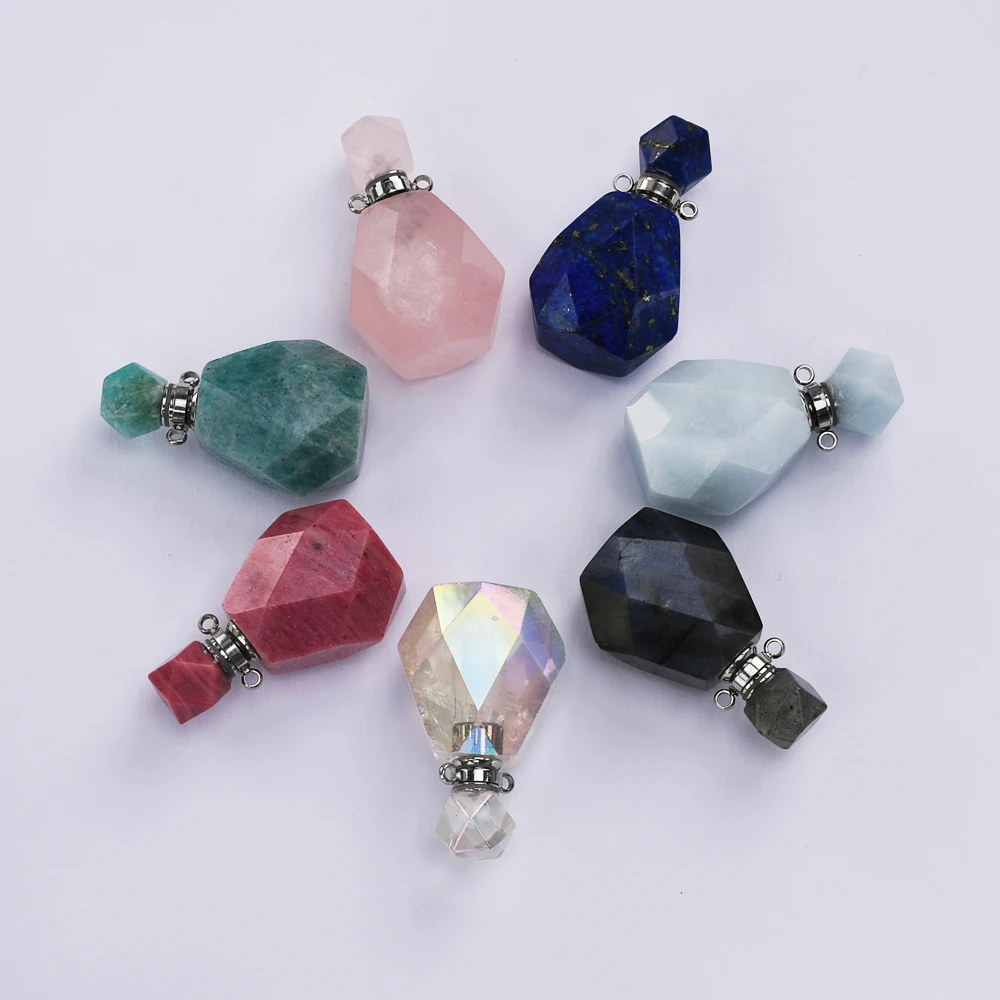 

BOROSA Multi-kind Stone Faceted Perfume Bottle Pendant Natural Crystal Essential Oil Bottle Charm For Jewelry Making Necklace
