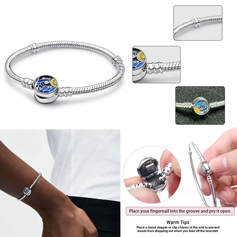 Серебряный браслет с сердечком Солнца и Луны