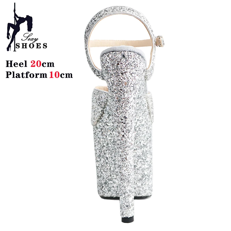 Женские блестящие сандалии на каблуке 20 см