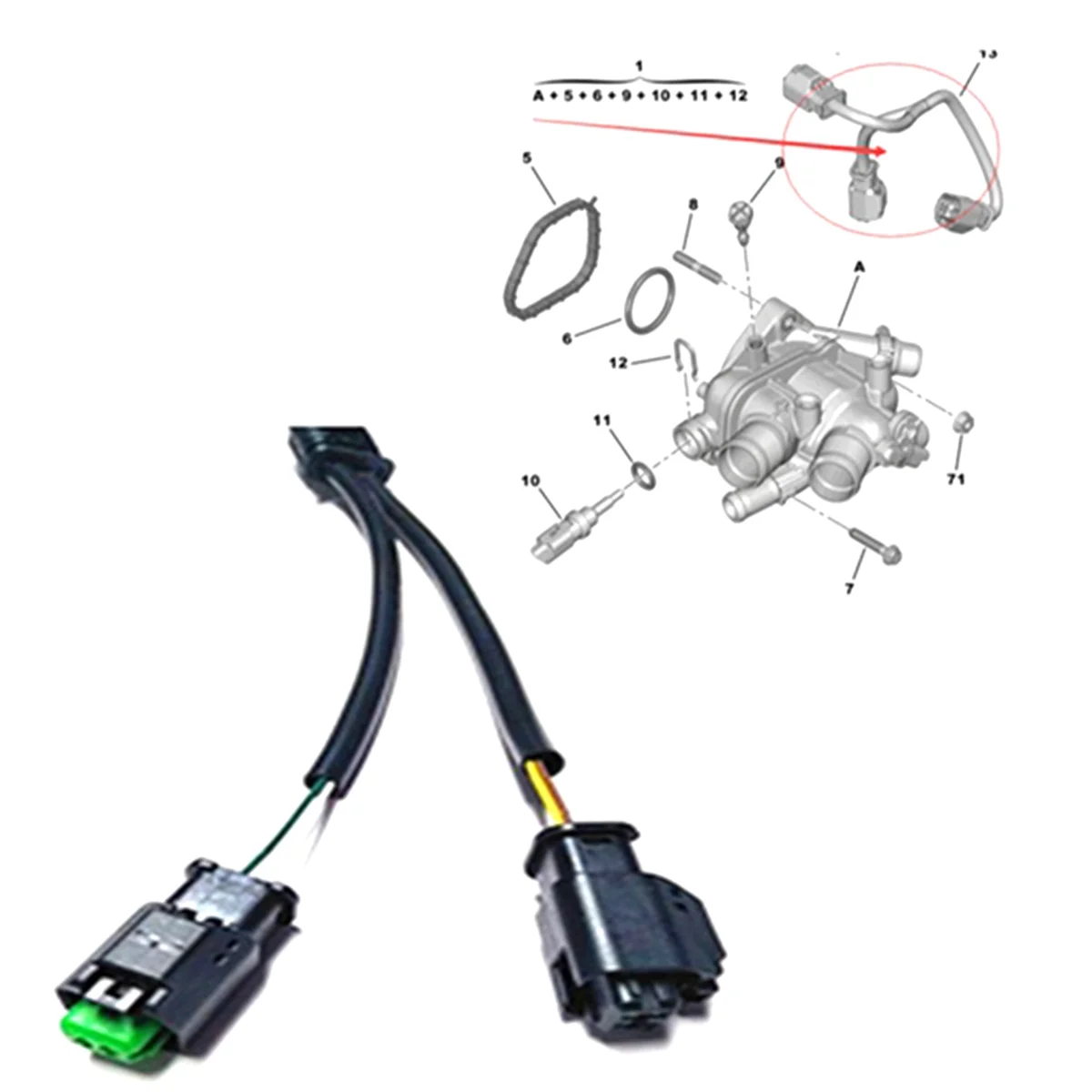 9804315380 Жгут термостата для Peugeot 207/308/3008/4008 Citroen C3/C4/C5/Mini/DS3 линия температуры воды