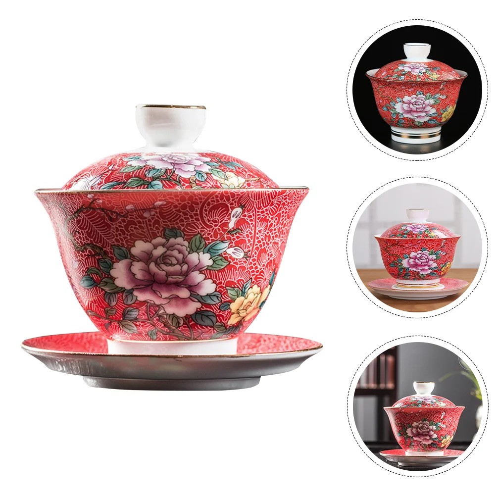

Tea Cup Chinese Ceramic Cups Set Bowl Gaiwan Teacup Porcelain Traditional Lidkung Fumug Pottery Saucer Sancai Tureen China