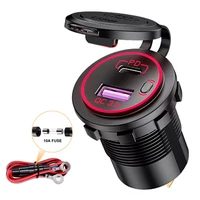 12v 48w usb outlet waterproof charger socket pd type c and qc3 0 usb port with blue led for car boat marine truck golf cart