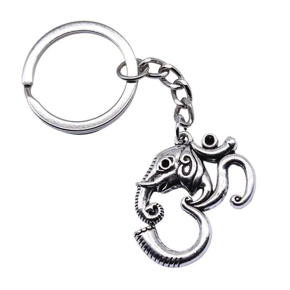 Pamiątki na prezent DIY metalowy brelok do kluczy antyczne srebro kolor 28x34mm słoń Om symbol wisiorek