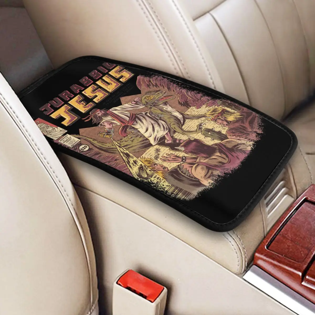 

Center Handle Box Pad Cushion Jurassic Jesus Monster Retro Video Games Car Armrest Cover Mat Auto Styling Interior Accessories