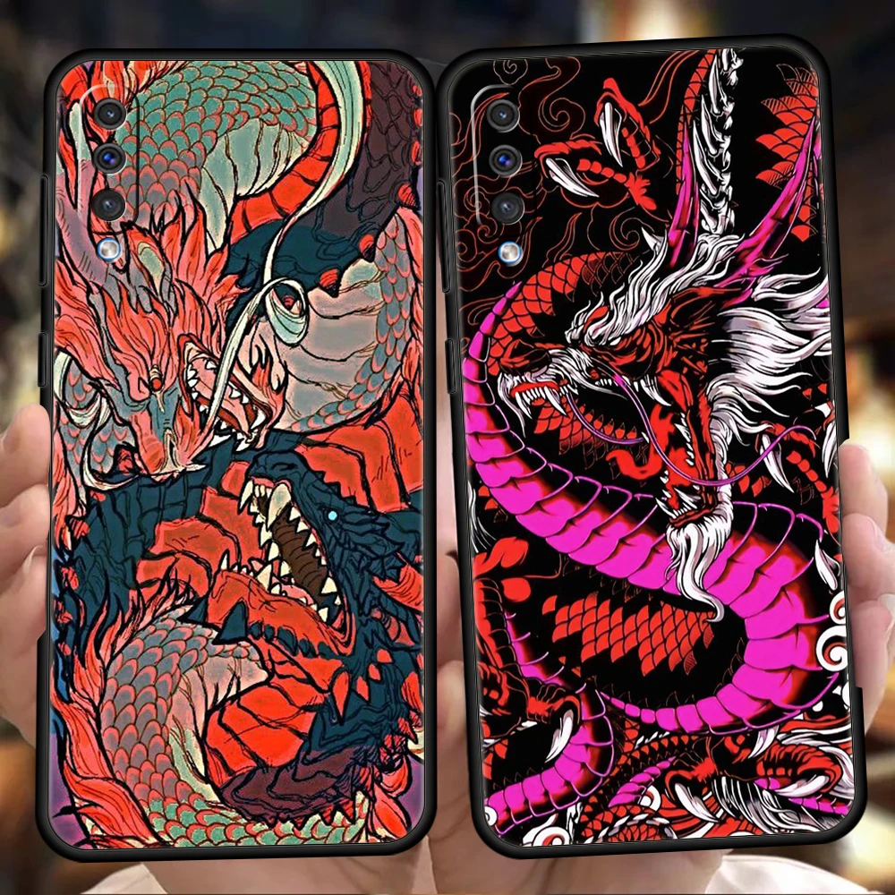

Cartoon Dragon Phone Case For Samsung Galaxy A12 A22 A50 A70 A20 A10 A40 A42 A52 A20S A02 A03 A04 5G Black Silicone Cover Coque