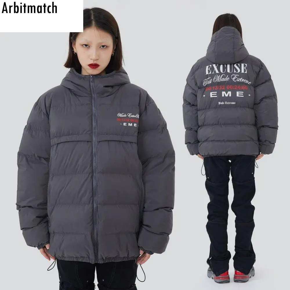 

Men Hip Hop Oversize Padded Jacket Coat Streetwear Letter Print Jacket Parka Cotton Harajuku Winter Down Jacket Hooded Outwear