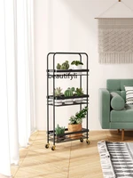 zqliving room multi layer floor flower stand balcony flower stand with wheels iron succulent pot frame movable flower stand