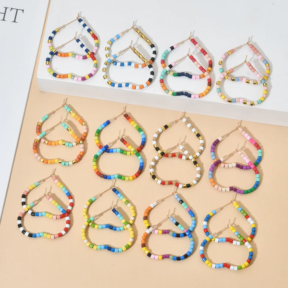 

ZMZY Statement Accessories Sweet Enamel Beads Heart Earrings for Women Girl Metal Love Heart Hanging Dangle Earrings Jewelry