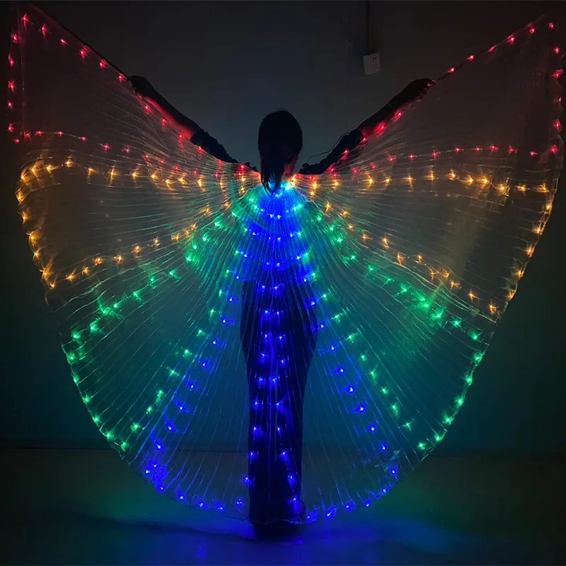 

LED Wings Adults Belly Dance Costume Performance Props Fluorescent Shining Butterfly Wings Open 360 Degrees Dancer Wear