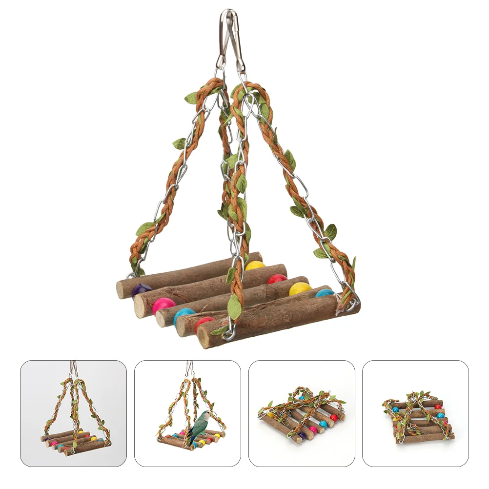 

Swing Bird Parrot Toy Wooden Cage Stand Toys Perch Bite Hanging Cockatiels Chewing Parakeets Hummingbird Molar Standing