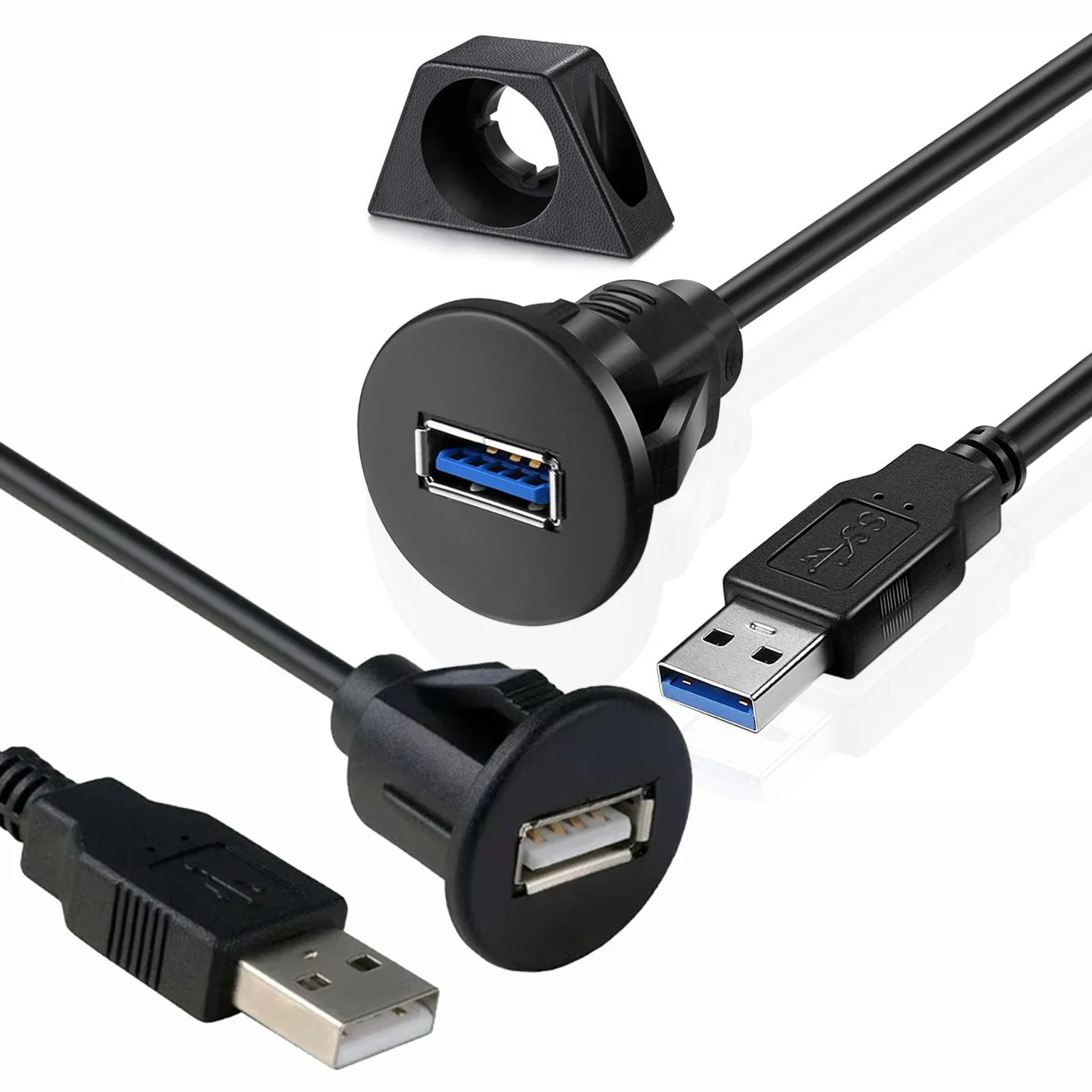 Фото USB 2.0 3.0 с маленьким отверстием, удлинительный кабель для крепления на панели заподлицо с пряжкой для автомобиля, грузовика, лодки, мотоцикла, приборной панели №1