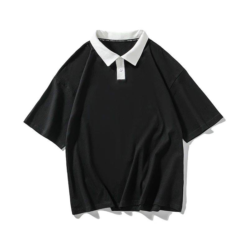 

Top T-shirt summer fashion style contrast color mid-sleeve polo shirt cotton college wind lapel short-sleeved polo shirt unisex