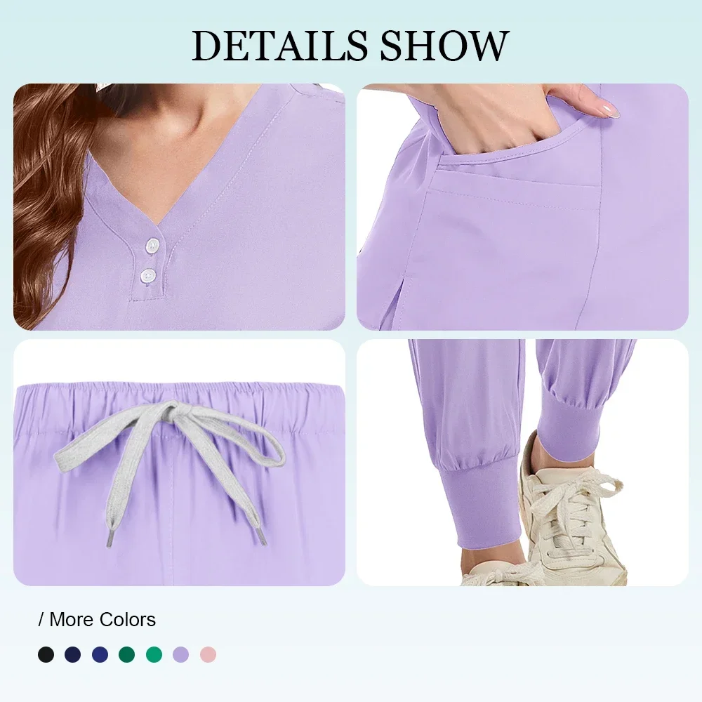 Nurse Women Casual Short Sleeved Apparel Top Pharmacy Working Medical Uniforms Hospital Doctor Nursing Uniform V-neck Jogger Set
