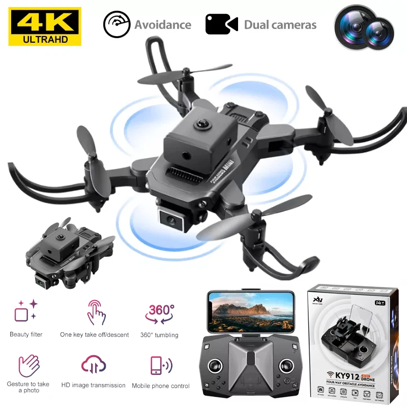 

New KY912 Mini Drone Professional 4K HD Camera Air Pressure Fixed Height Four Sides Obstacle Avoidance Foldable Quadcopter Toy