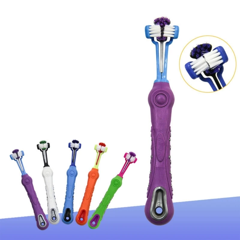 

Dog Toothbrush Non Slip Handle Triple-Heads Toothbrushes Soft Bristle Dog Brushes Oral Care Keeps Dogs Cats Healthy KXRE
