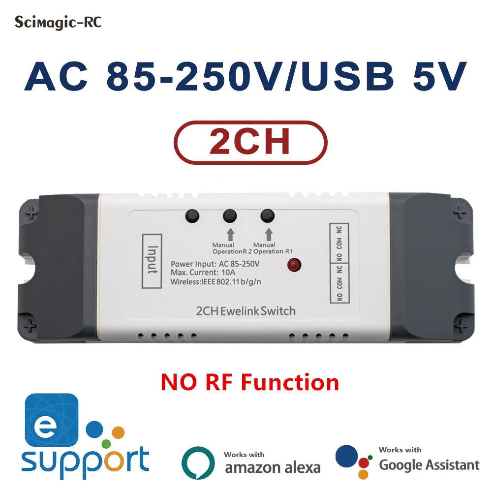 

Пульт дистанционного управления Alexa Echo Google, 2 канала, 12 В, 24 В переменного тока, 220 В, wi-fi переключатель, устройство для открывания дверей гаража, работает с приложением eWeLink, 433 МГц