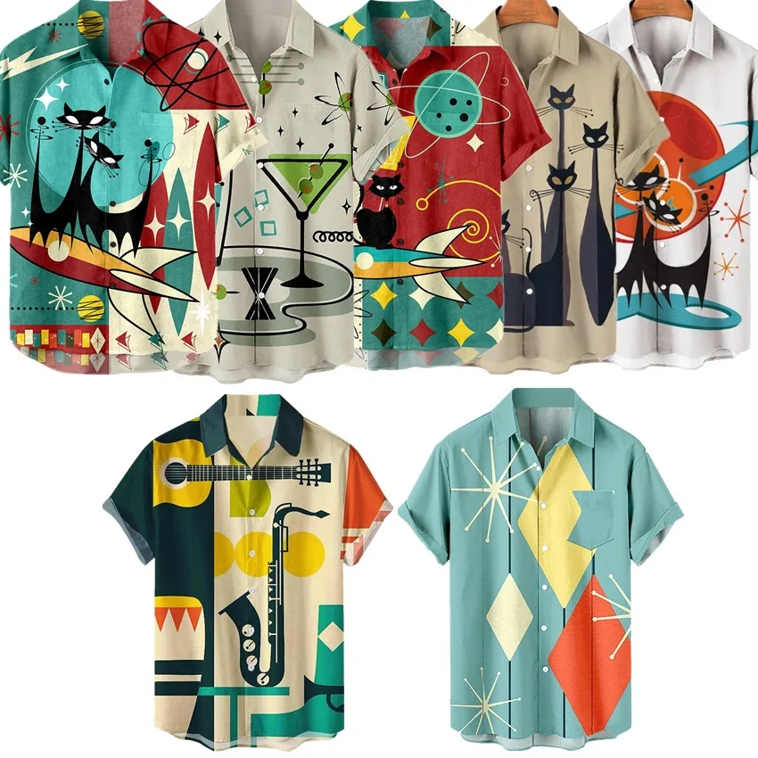 

Summer Hong Kong Style Shirts For Men Animal Printed Casual Men Clothing Streetwear Short Sleeve Turn-down Collar Hawaiian Shirt