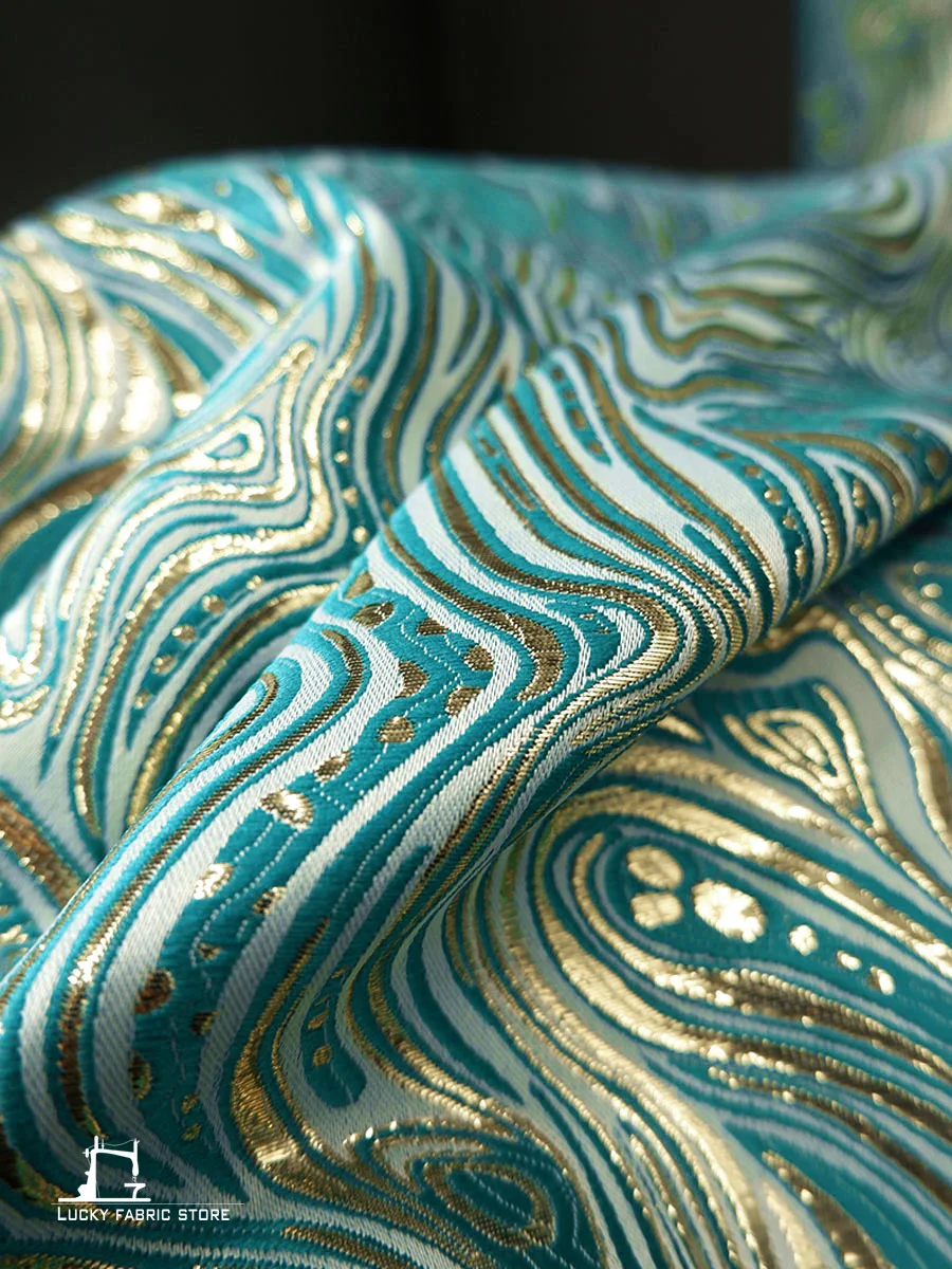 Зеленая золотая нить европейская полосатая смешанная жаккардовая ткань сделай