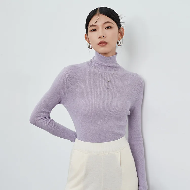 100% Wool Sweater Women Fashion Winter Mock Neck Slim Pullover Lightweight Soft Warm Jumper for Womens Knit Base Layer Sweaters