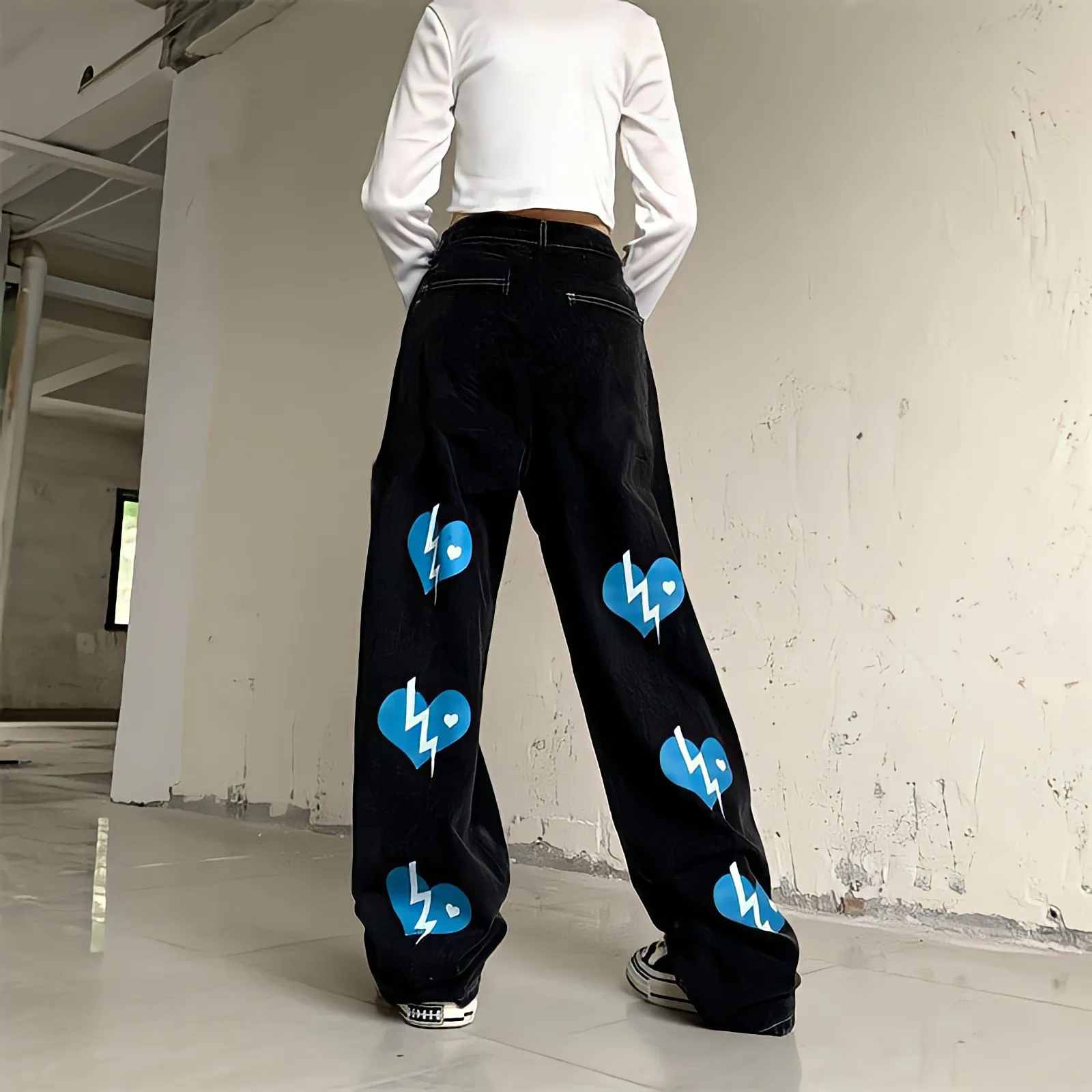 

Женские черные рваные джинсы Harajuku Y2k