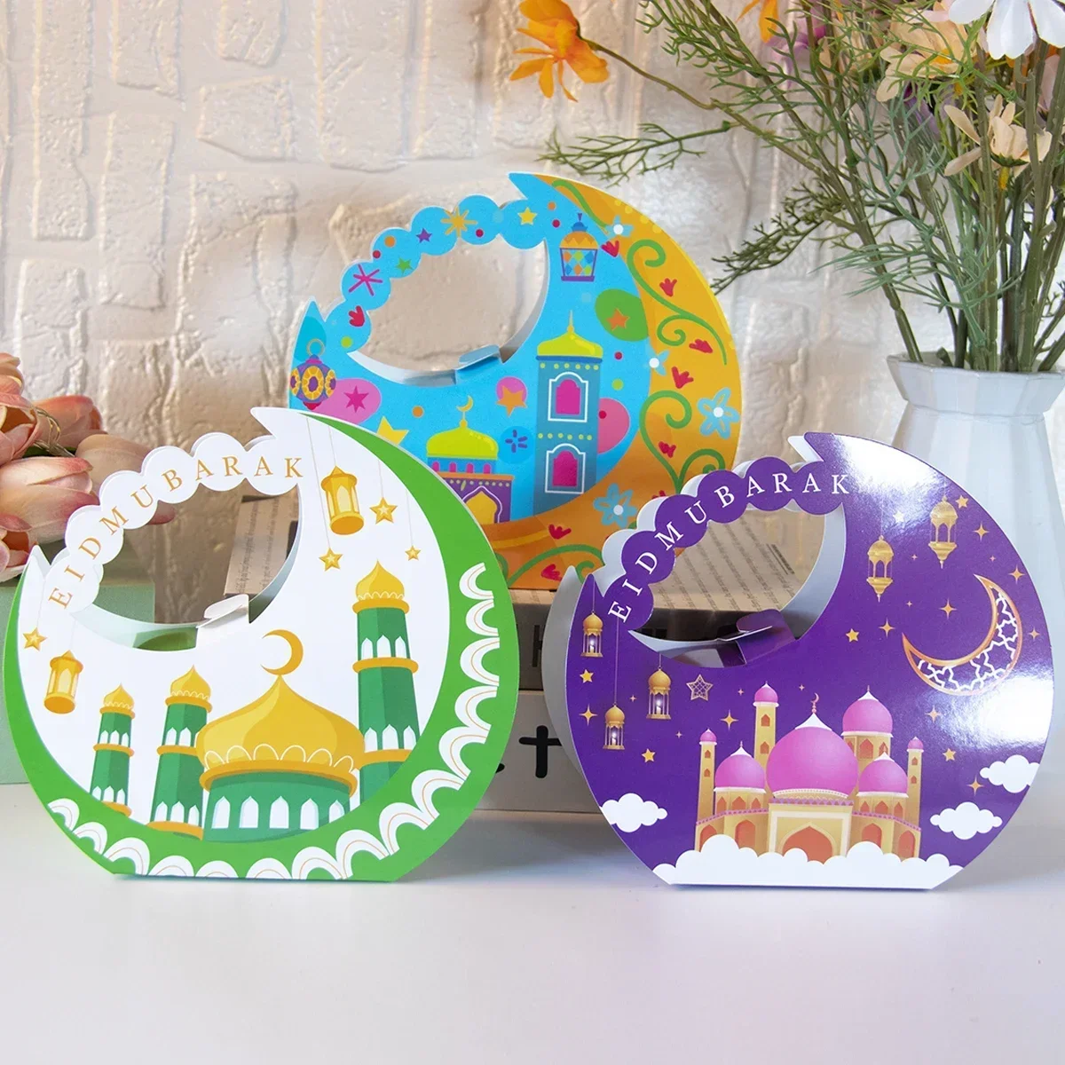 4Pcs Eid Mubarak Moon Portable Packaging Boxes Muslim Islamic Festival Party Decorations Gifts Ramadan Kareem Supplies