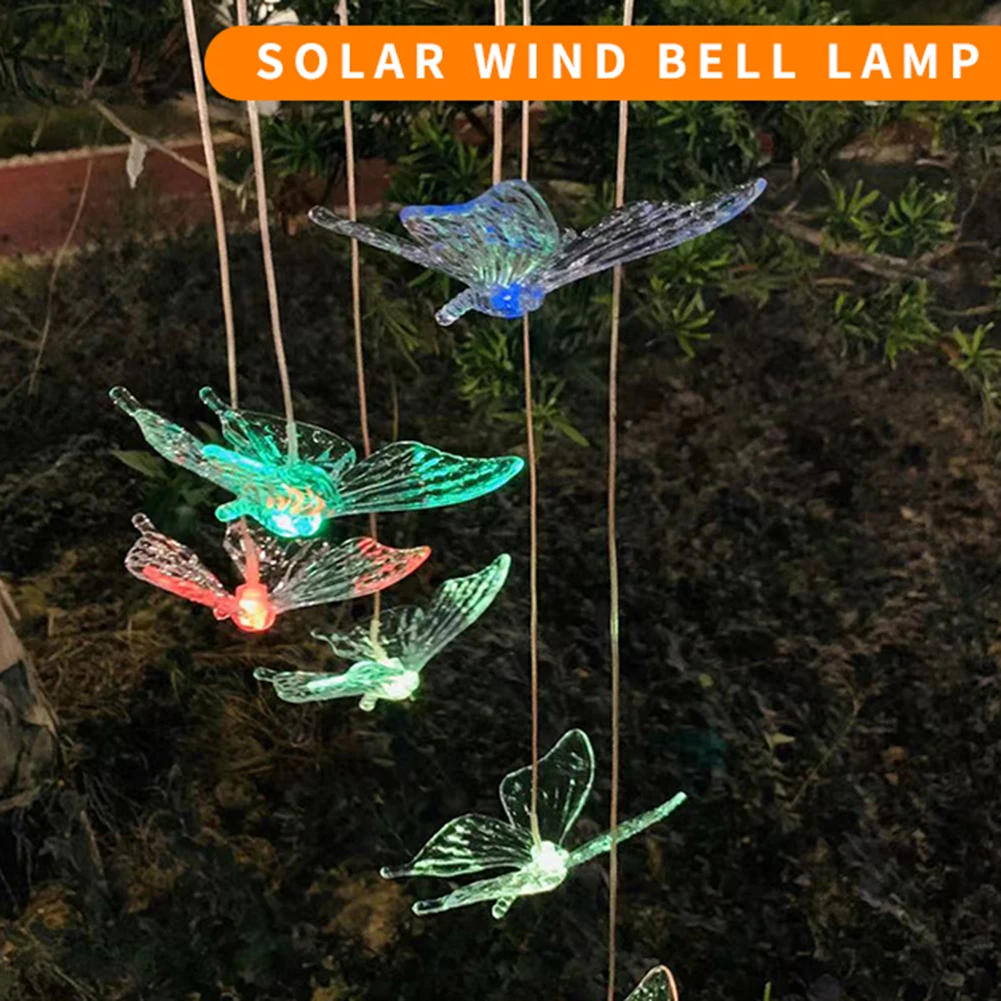 Solar Wind Chime Lamps Color Changing Butterfly Hanging Pendant Lights Waterproof Outdoor Haning Light Home Garden Courtyard Dec | Дом и сад