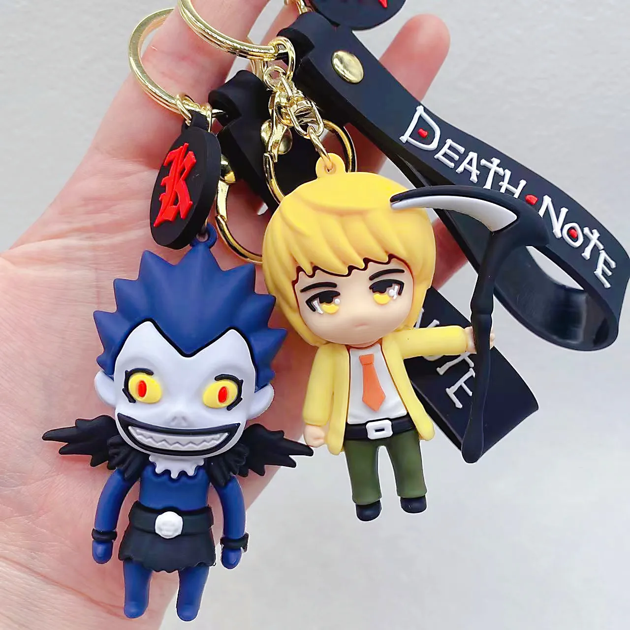 Death Note 3D Figure Keychain Anime L Ryuuku Ryuk Lanyard Key Rings Acrylic Trinket Props Bag Doll Key Buckles Accessories