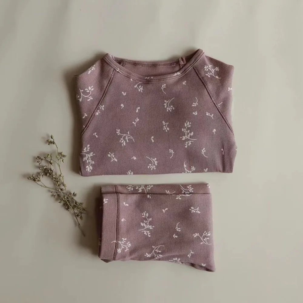 Kids Pajamas Children Sleepwear Long Sleeve Casual Solid Long Johhs Set Baby Boys Girls Clothes Cotton Nightwear Kids Clothing