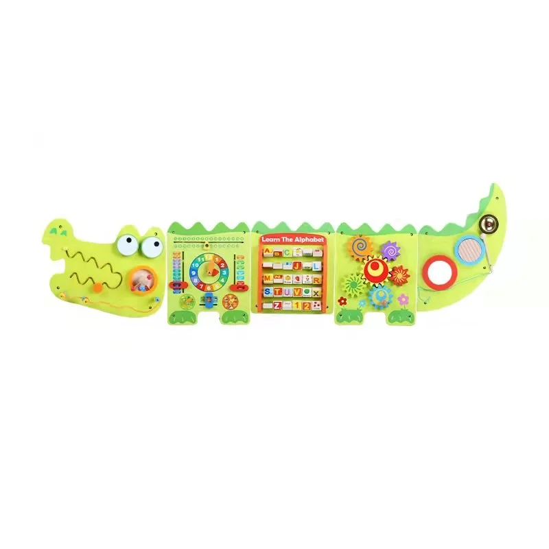 

Moetry Toddler Daycare Crocodile Busy Board Activity Board Educational Toy Wooden Wall Game