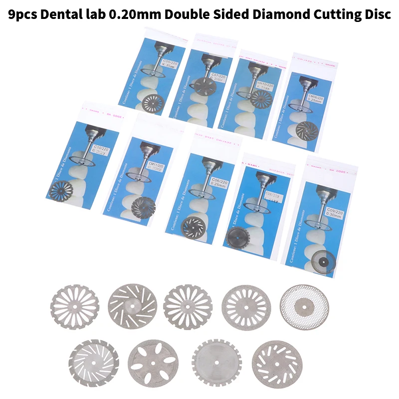 

9pcs Dental Lab 0.20mm Double Sided Diamond Cutting Disc For Separating Polishing Ceramic Crown Plaster Or Jade