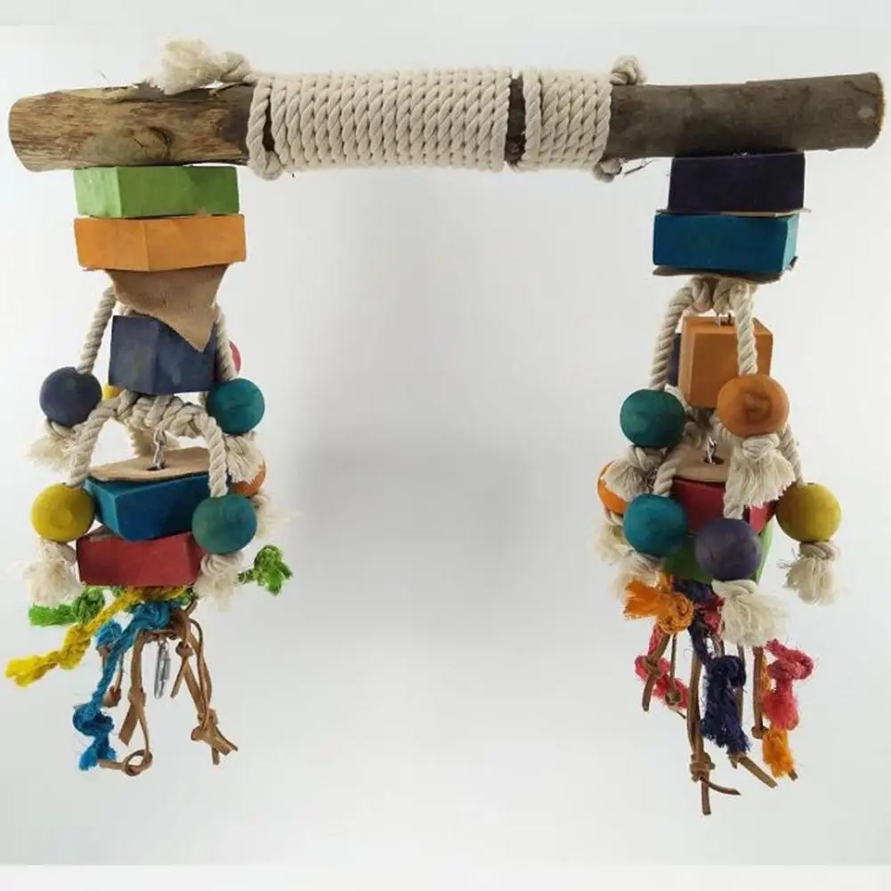 

Деревянные подвесные игрушки для жевания в виде попугаев, красочные строительные блоки, хлопковая веревка, качели, зубы, шлифовальные игруш...