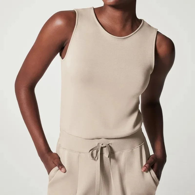 2023 Jumpsuits for Women Elegance Casual Women's Sleeveless Solid Color Lace-up Trouser Jumpsuit Open Window Jumpsuit Wide Leg