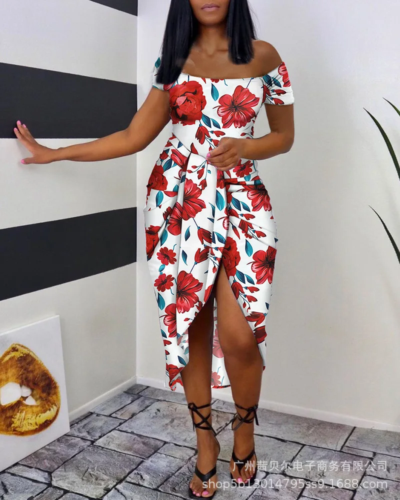 

2023 New Stripe Off Shoulder Irregular Strap Dress