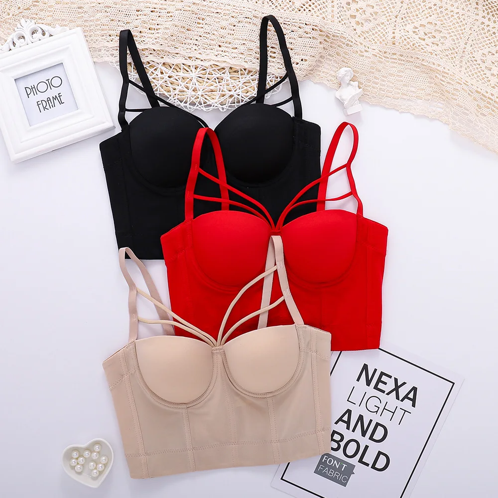 

Casual Crop Top Women Straps Push Up Bralet Sexy Camis Corset Bralets Party Club Wear Femme Vest Cropped Tank Mujer