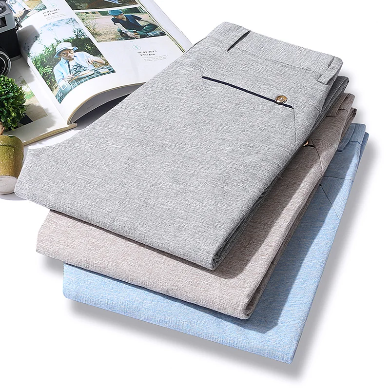 Брюки мужские из хлопка и льна тонкие дышащие Прямые повседневные модные брюки