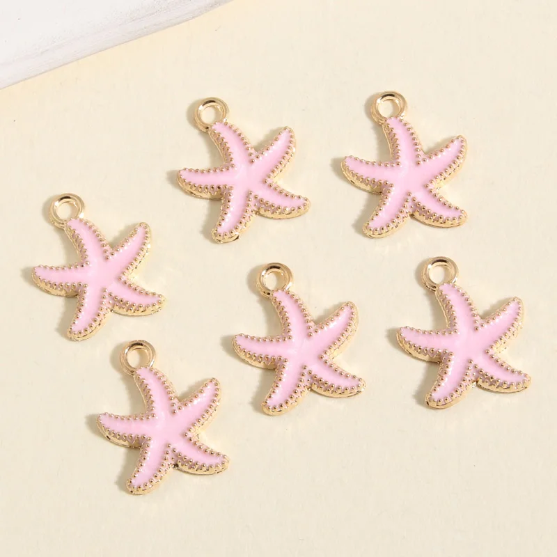 

10pcs Gold Color 17x14mm Cute Enamel Starfish Charms Sandbeach Pendant Sea Gifts Fit DIY Jewelry Making Handcrafted Accessories