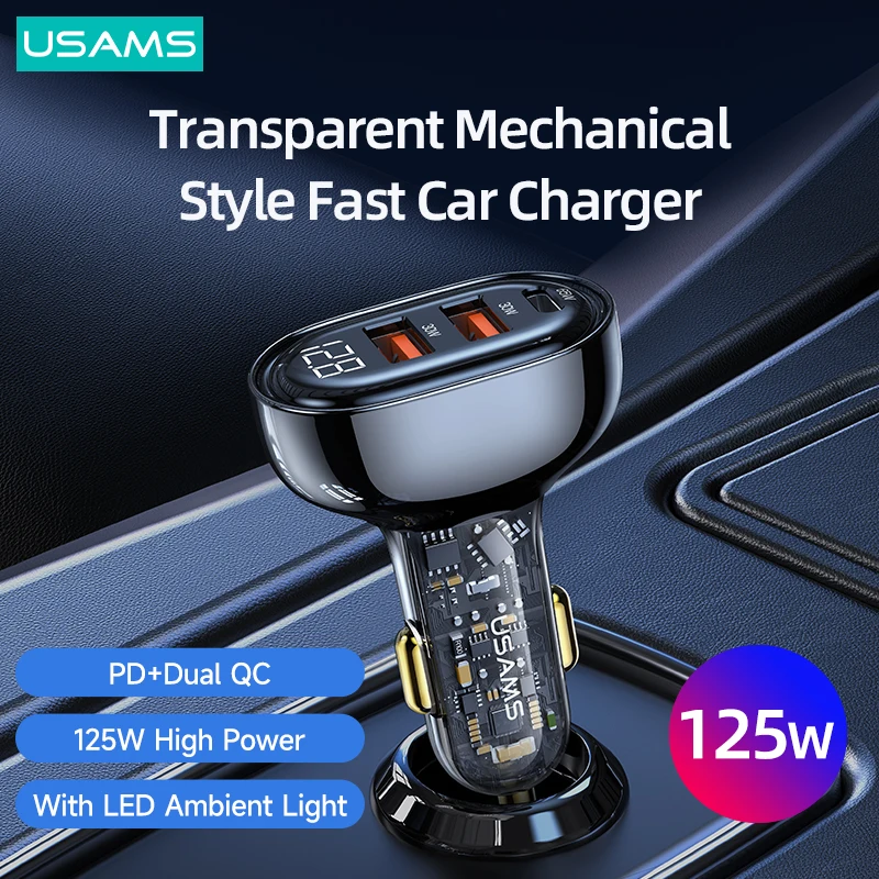 

USAMS 125W Fast Charge Car Charger PD QC 3.0 AFC SCP FCP USB Type C Charger For iPhone iPad Xiaomi Samsung Huawei Tabelt Laptop