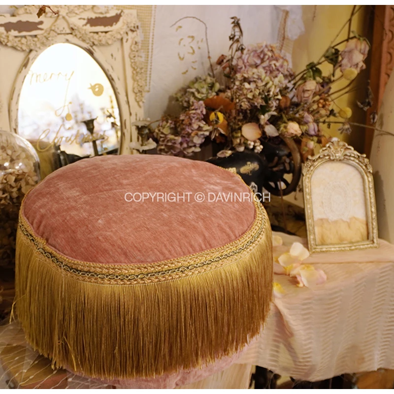 Французский винтажный пуф DAVINRICH пуфик с кисточками в европейском стиле роскошный